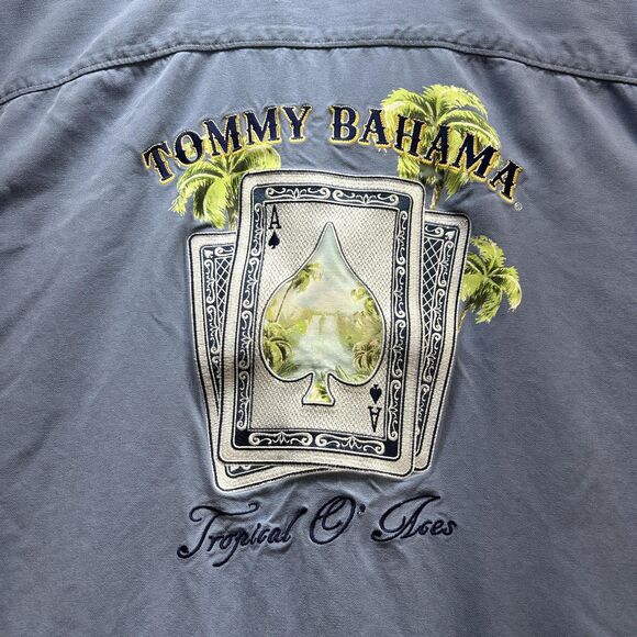 Tommy Bahama Hawaiian Camp Shirt Mens Large Silk O' Aces Embroidered Graphic - Picture 10 of 10